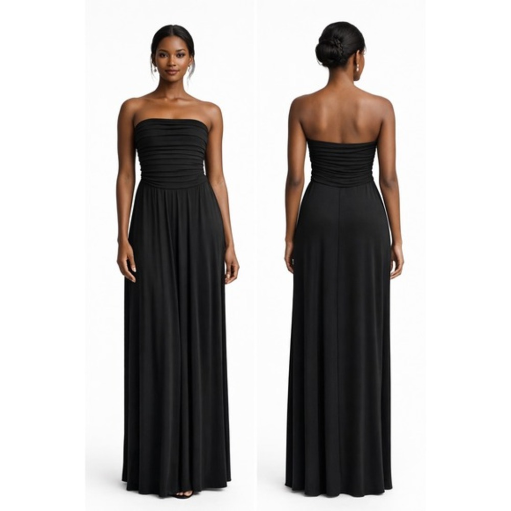 Calvin Klein Black Strapless Pleated Bodice Maxi Dress 10 Prom Wedding 81-10